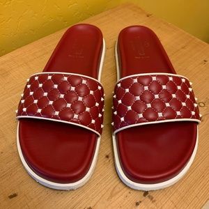 Valentino Garavani red & white leather slides